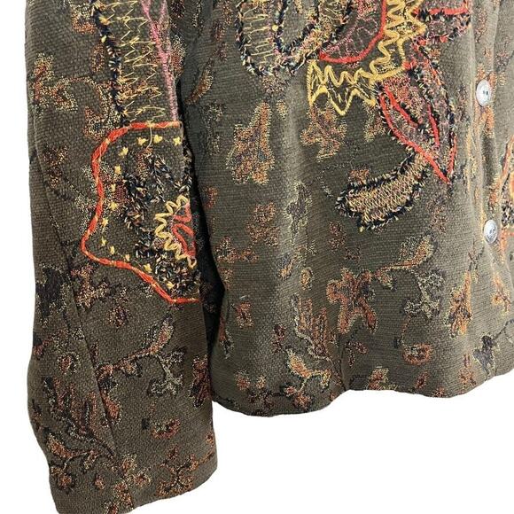 Coldwater Creek Womens Olive Orange Embroidered Mixed Media Jacket Blazer sz M - Picture 11 of 16